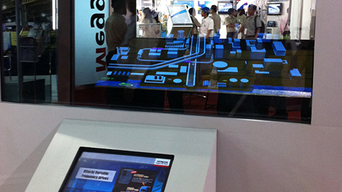 The hologram display of Hitachi’s advanced solutions attached much interest from the booth visitors